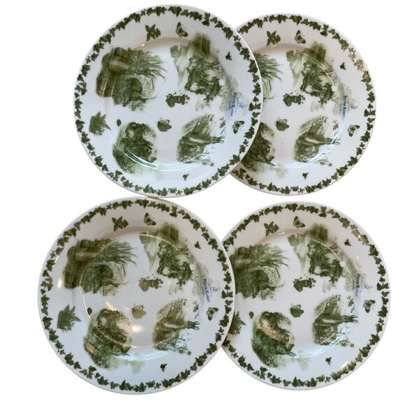 Beatrix Potter Peter Rabbit Green Toile EASTER Salad Plates 8in Set of 4 NEW - Picture 5 of 15